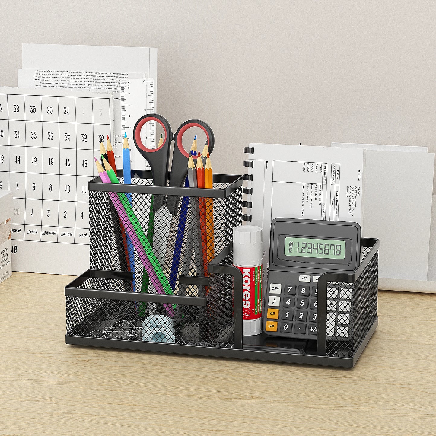 Metal Mesh Desk Organizer – Office Supplies Caddy with Pencil Holder & Storage Compartments