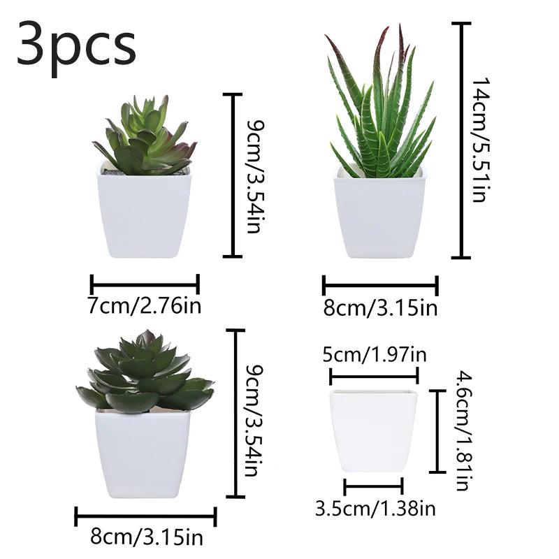 Set of 3 Artificial Succulent Plants – Realistic Mini Potted Greenery for Home, Office & Desktop Decoration