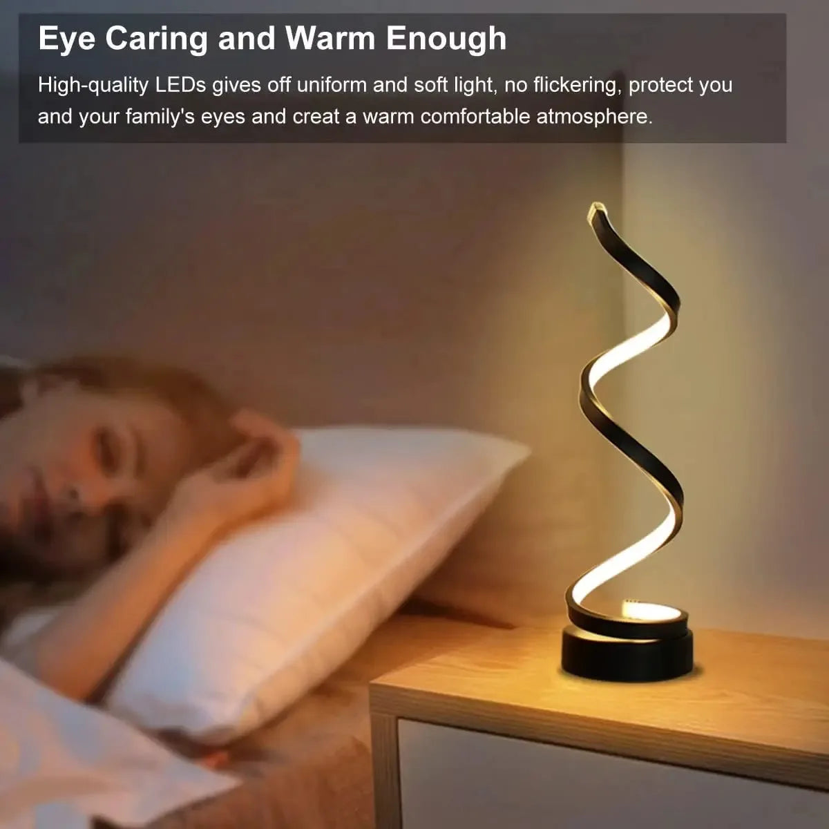 Modern Spiral LED Table Lamp – Dimmable Nightstand & Desk Light for Bedroom, Living Room, and Office