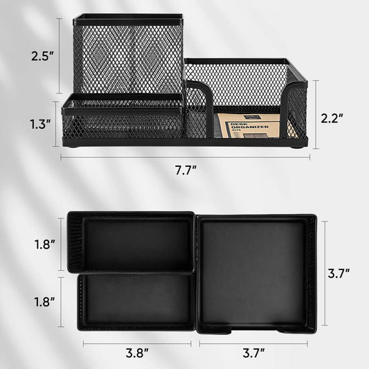 Metal Mesh Desk Organizer – Office Supplies Caddy with Pencil Holder & Storage Compartments