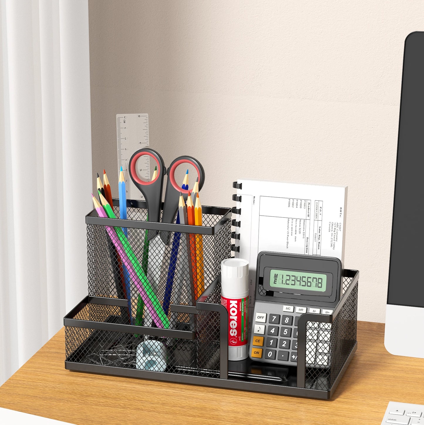 Metal Mesh Desk Organizer – Office Supplies Caddy with Pencil Holder & Storage Compartments