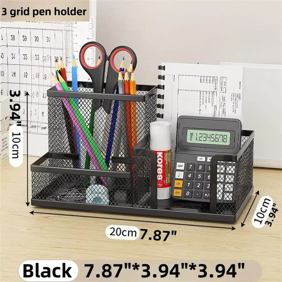 Metal Mesh Desk Organizer – Office Supplies Caddy with Pencil Holder & Storage Compartments