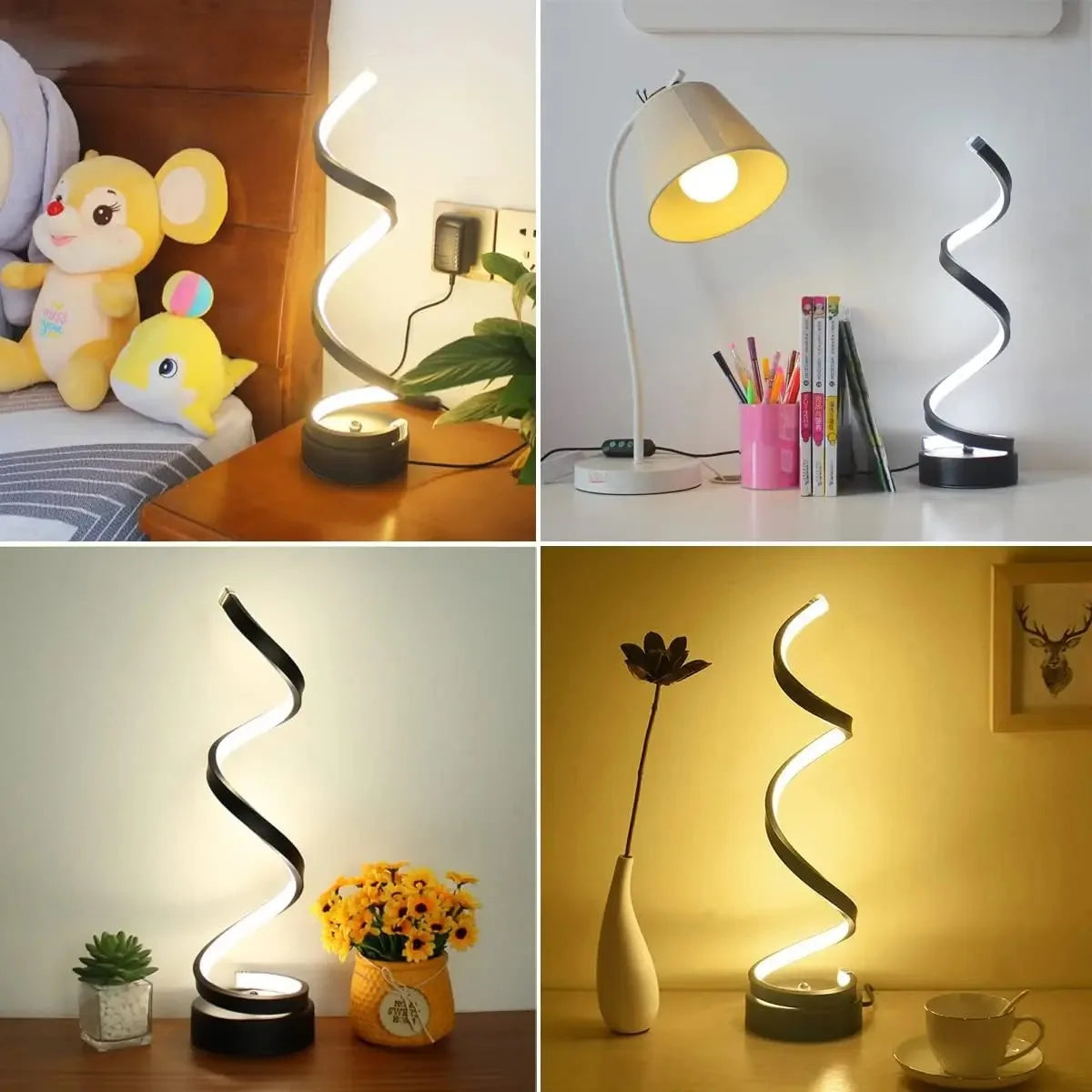 Modern Spiral LED Table Lamp – Dimmable Nightstand & Desk Light for Bedroom, Living Room, and Office