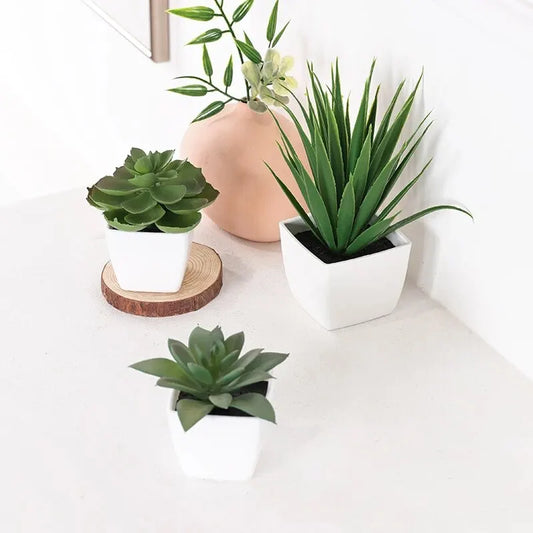 Set of 3 Artificial Succulent Plants – Realistic Mini Potted Greenery for Home, Office & Desktop Decoration
