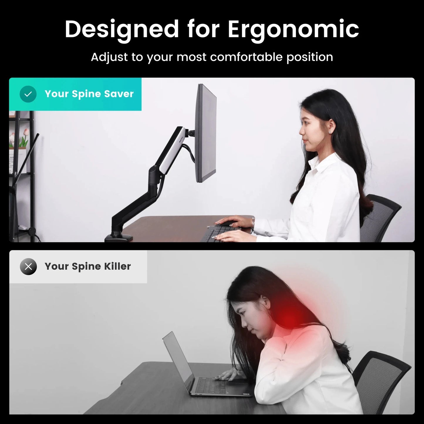 Ergonomic Monitor Arm – VESA Mount with Gas Spring & Articulating Arm