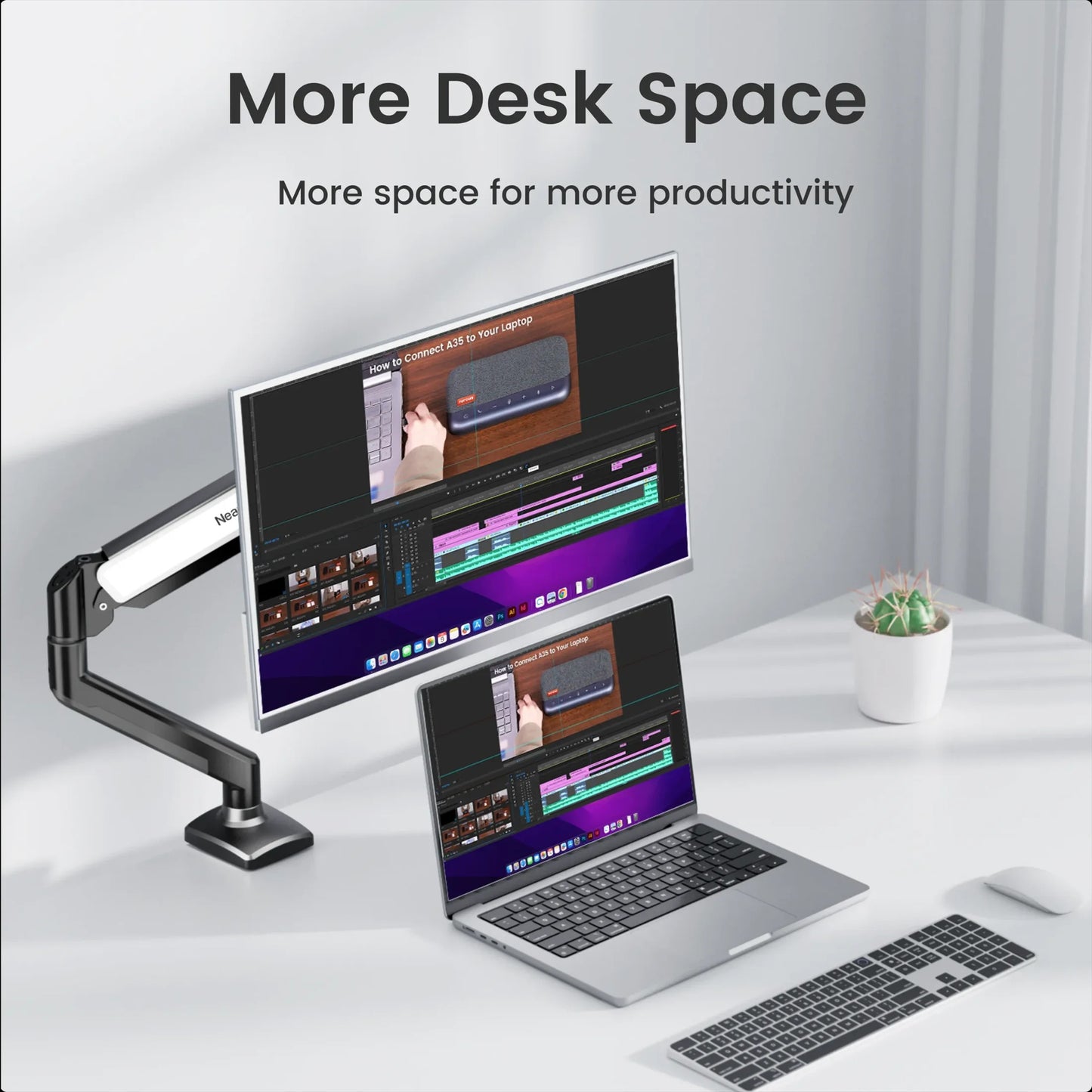 Ergonomic Monitor Arm – VESA Mount with Gas Spring & Articulating Arm