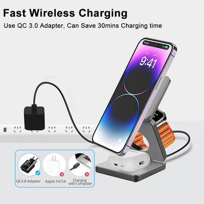 Foldable iPhone Wireless Charger 3 in 1 Magnetic Charging Station for iPhone Airpods Apple Watch