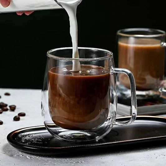 Double Wall Insulated Glass Coffee Mug – Hot & Cold Drinks