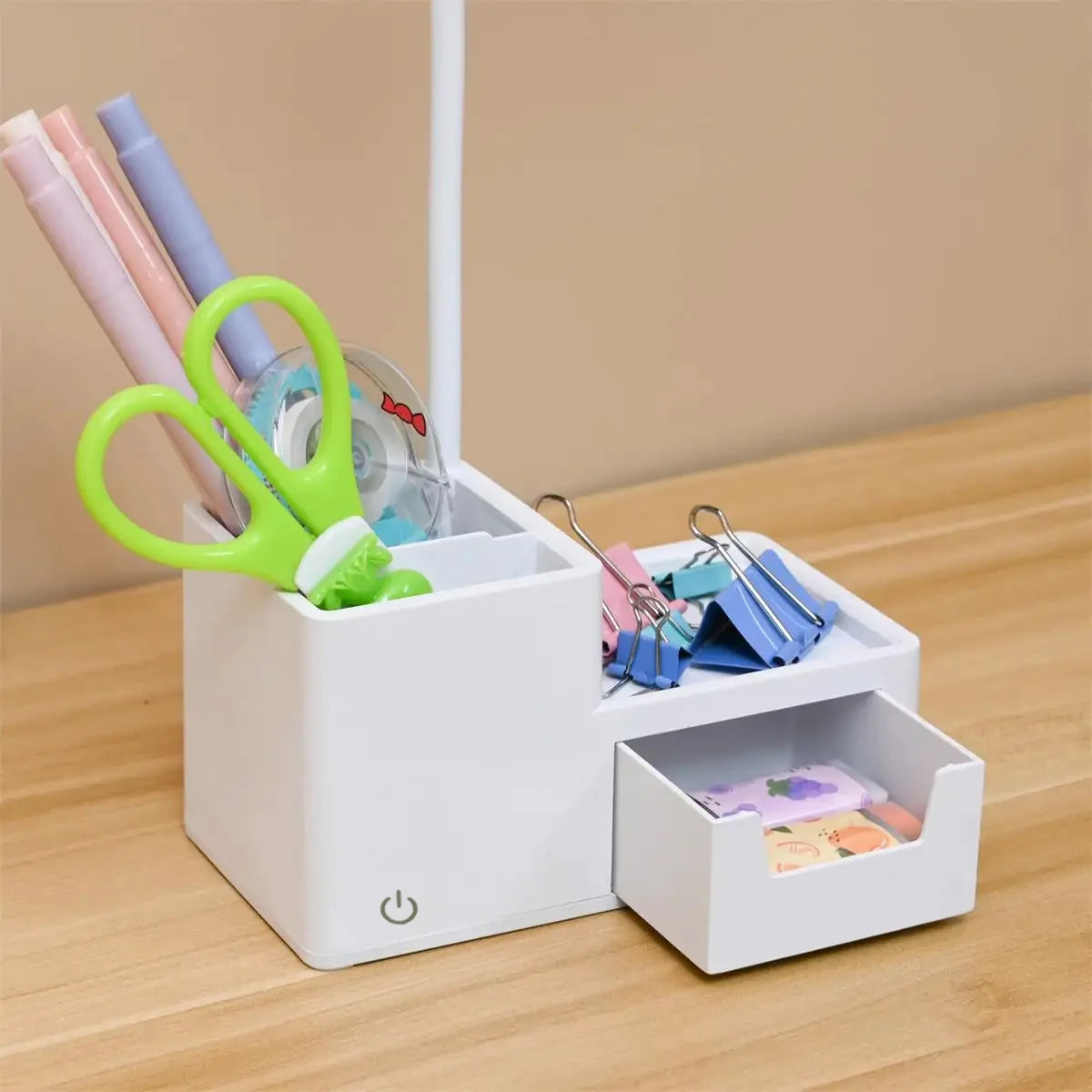 Foldable Touch LED Desk Lamp - 3 Levels Dimmable, USB Rechargeable, Eye-Care Light Phone holder & Organizer