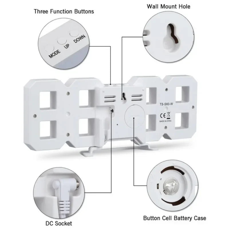 Modern LED Mini Digital Desk Clock with USB Power, Temperature & Date Display, Multiple Alarms, Night Mode – Wall or Desktop