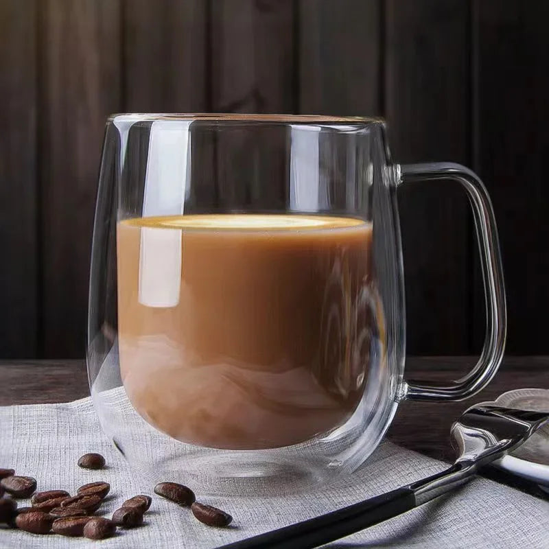 Double Wall Insulated Glass Coffee Mug – Hot & Cold Drinks