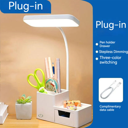 Foldable Touch LED Desk Lamp - 3 Levels Dimmable, USB Rechargeable, Eye-Care Light Phone holder & Organizer