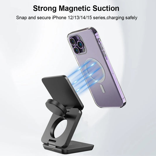 Foldable iPhone Wireless Charger 3 in 1 Magnetic Charging Station for iPhone Airpods Apple Watch