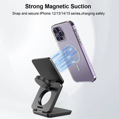 Foldable iPhone Wireless Charger 3 in 1 Magnetic Charging Station for iPhone Airpods Apple Watch