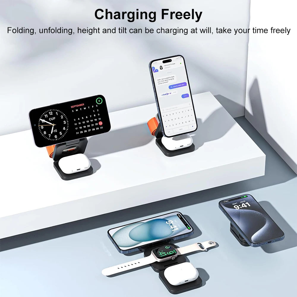 Foldable iPhone Wireless Charger 3 in 1 Magnetic Charging Station for iPhone Airpods Apple Watch
