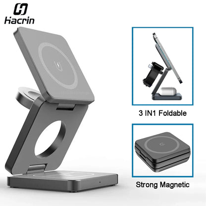 Foldable iPhone Wireless Charger 3 in 1 Magnetic Charging Station for iPhone Airpods Apple Watch