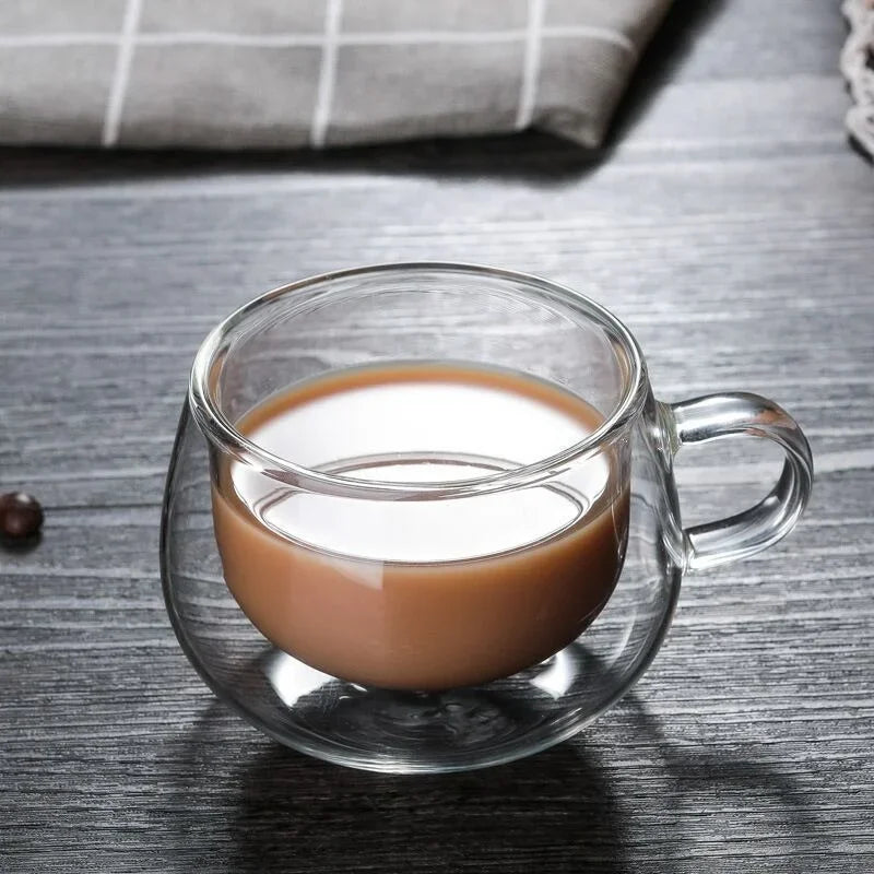 Double Wall Insulated Glass Coffee Mug – Hot & Cold Drinks