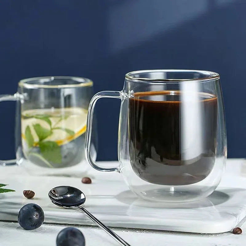 Double Wall Insulated Glass Coffee Mug – Hot & Cold Drinks
