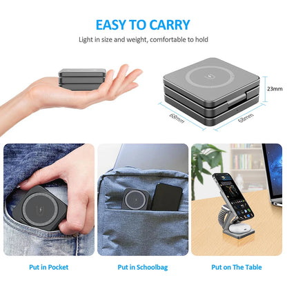 Foldable iPhone Wireless Charger 3 in 1 Magnetic Charging Station for iPhone Airpods Apple Watch