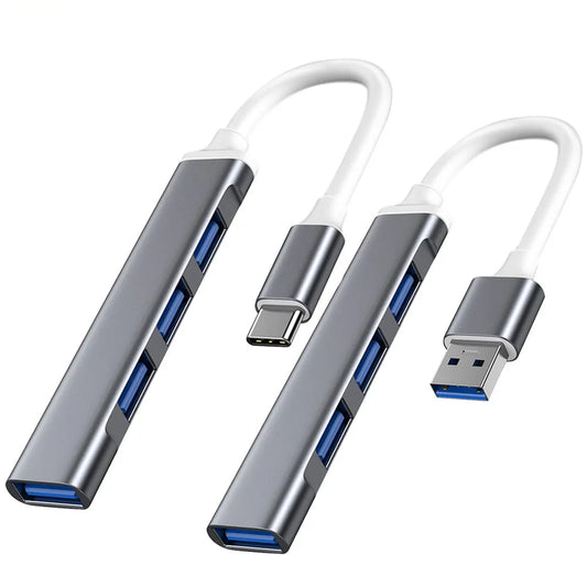 USB-C Hub 4-in-1 Adapter – 1x USB 3.0 + 3x USB 2.0, OTG Multiport Splitter for Laptop, MacBook, PC & Smartphones