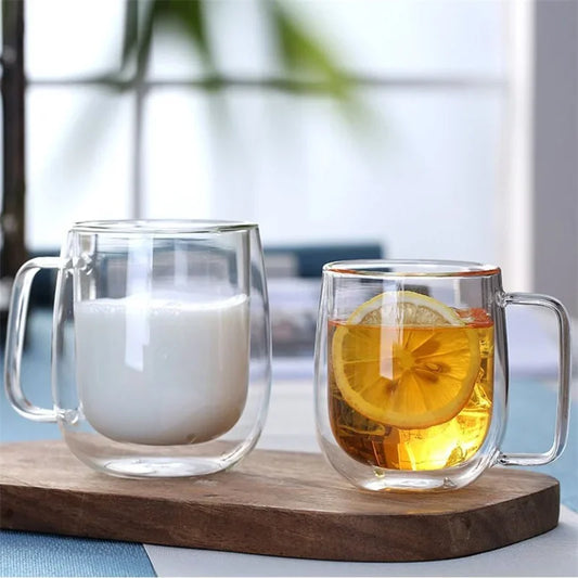 Double Wall Insulated Glass Coffee Mug – Hot & Cold Drinks