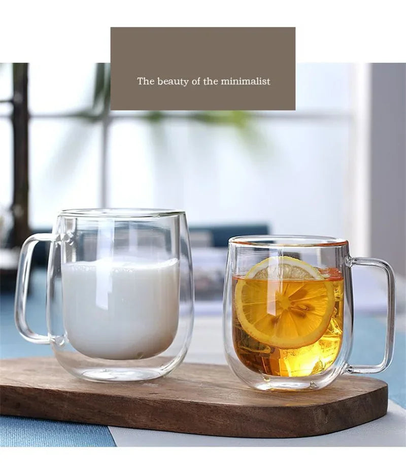 Double Wall Insulated Glass Coffee Mug – Hot & Cold Drinks