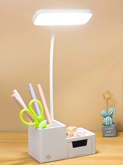 Foldable Touch LED Desk Lamp - 3 Levels Dimmable, USB Rechargeable, Eye-Care Light Phone holder & Organizer