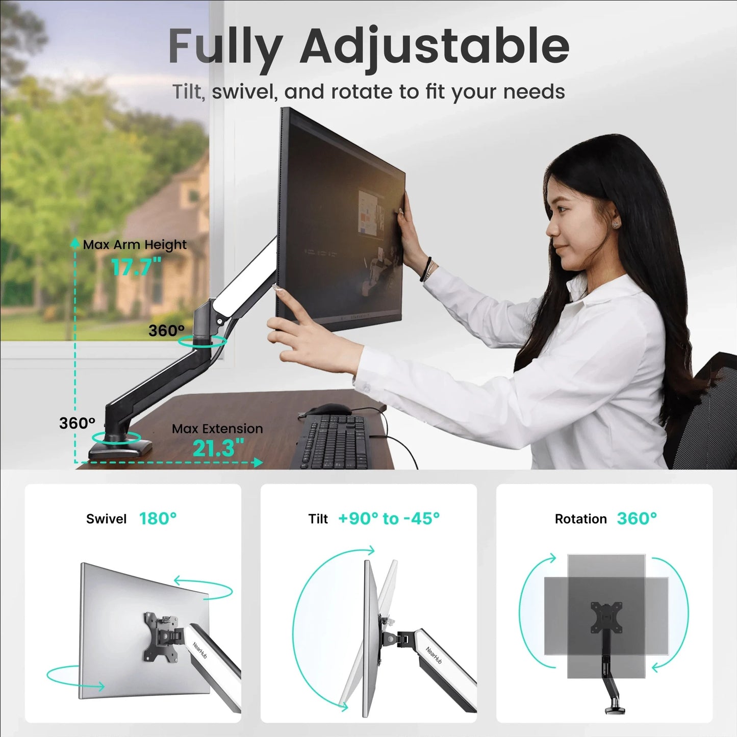 Ergonomic Monitor Arm – VESA Mount with Gas Spring & Articulating Arm