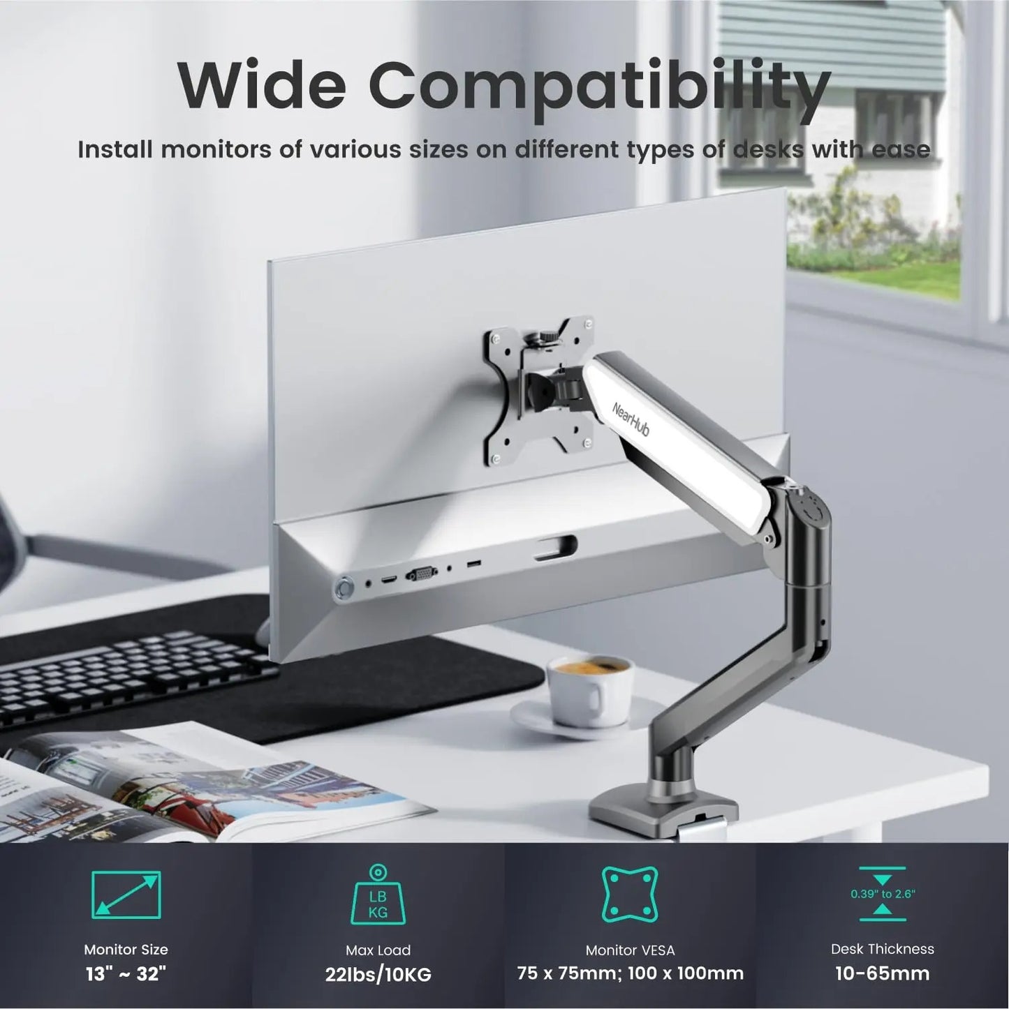 Ergonomic Monitor Arm – VESA Mount with Gas Spring & Articulating Arm
